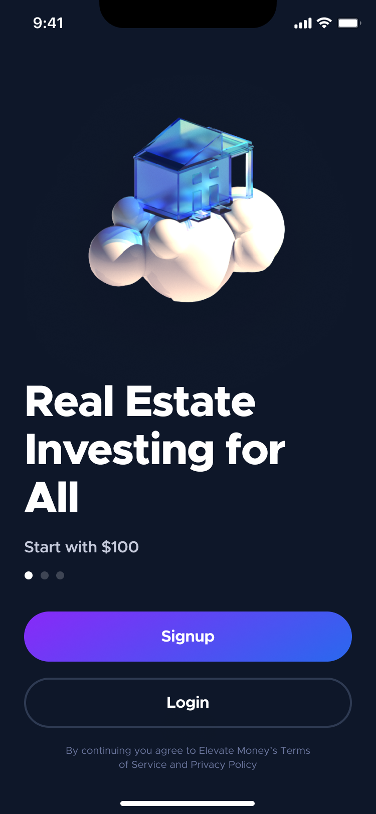 Elevate Money iOS app, onboarding, Real Estate Investing for All